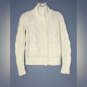 American‎ Eagle Cardigan Sweater Womens Small White Cable Fisherman Wool Rabbit